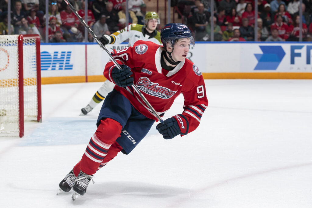 OHL FINALS BOUND: Relentless Generals sweep Colts to set up rematch with Knights 32 Oshawa Generals Owen Griffin skating in a red jersey